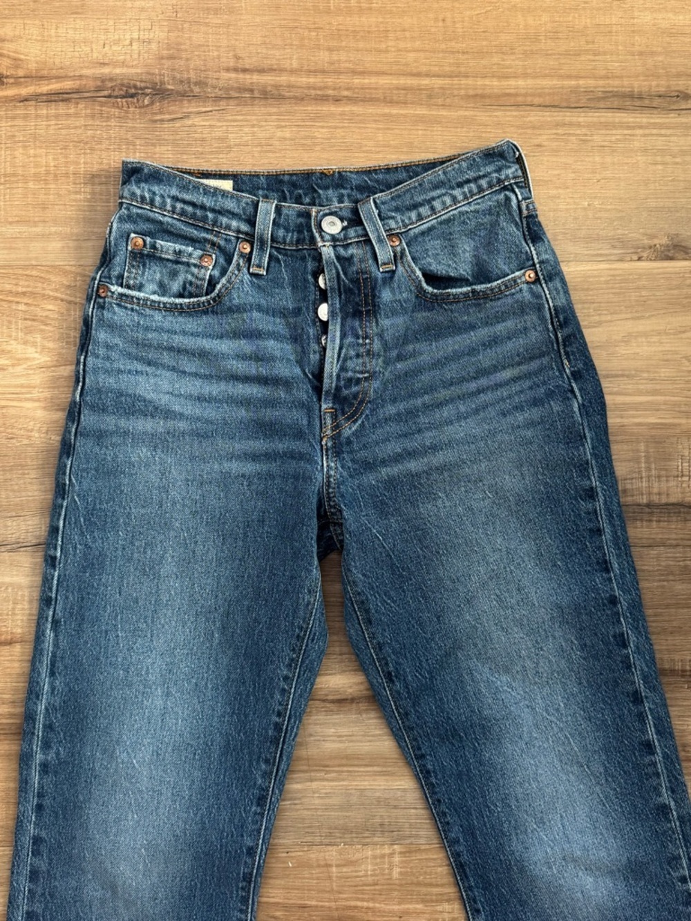 Levis 501 Original Jeans Womens 24x30 Blue High Rise Straight 99%Cotton Denim - Picture 2 of 5